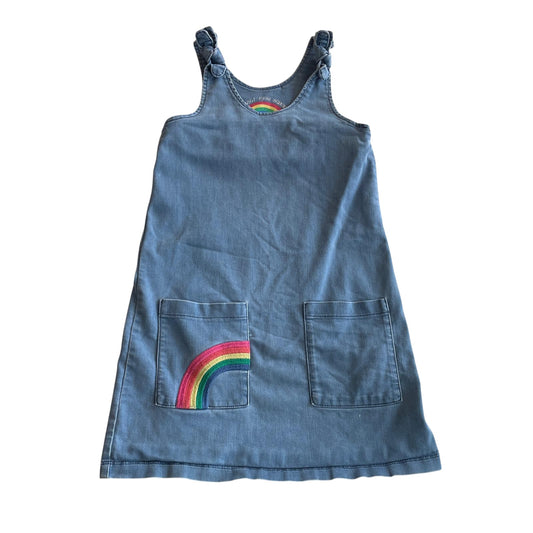 Nutmeg dress 8-9 years blue denim pinafore style with rainbow pocket