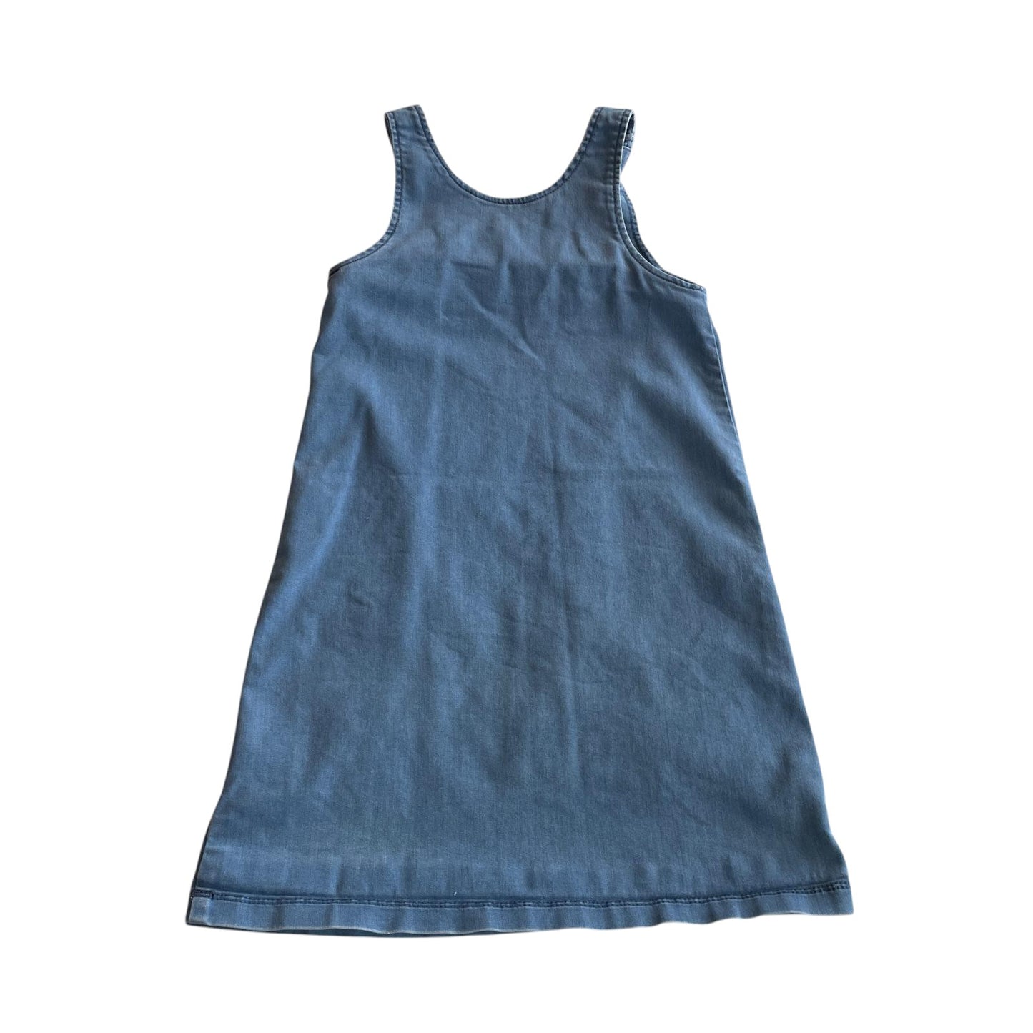 Nutmeg dress 8-9 years blue denim pinafore style with rainbow pocket
