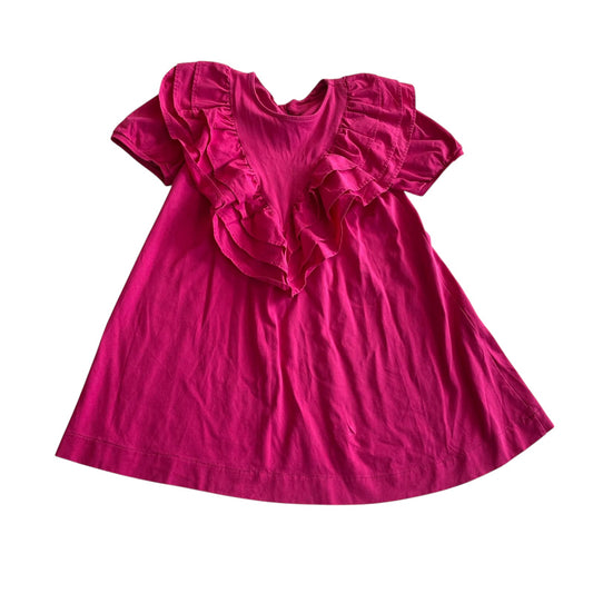 Zara dress 6-7 years fuchsia pink jersey t-shirt style with frill detailing cotton