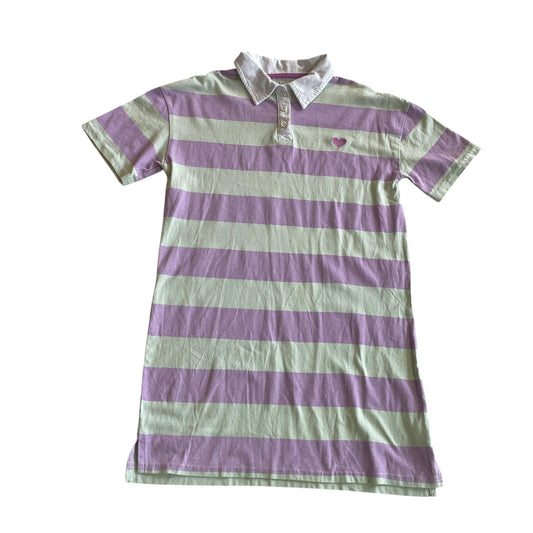 Nutmeg dress 9-10 years lilac and green stripy polo shirt cotton