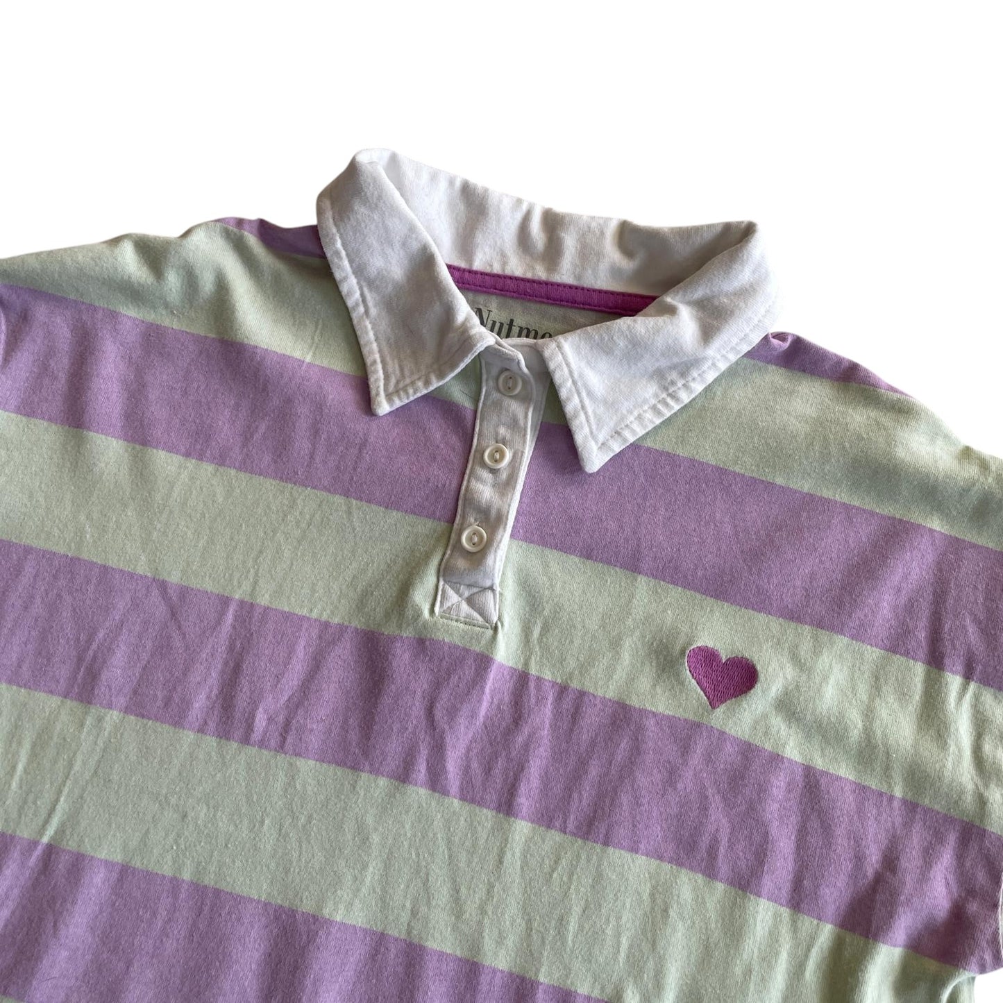 Nutmeg dress 9-10 years lilac and green stripy polo shirt cotton