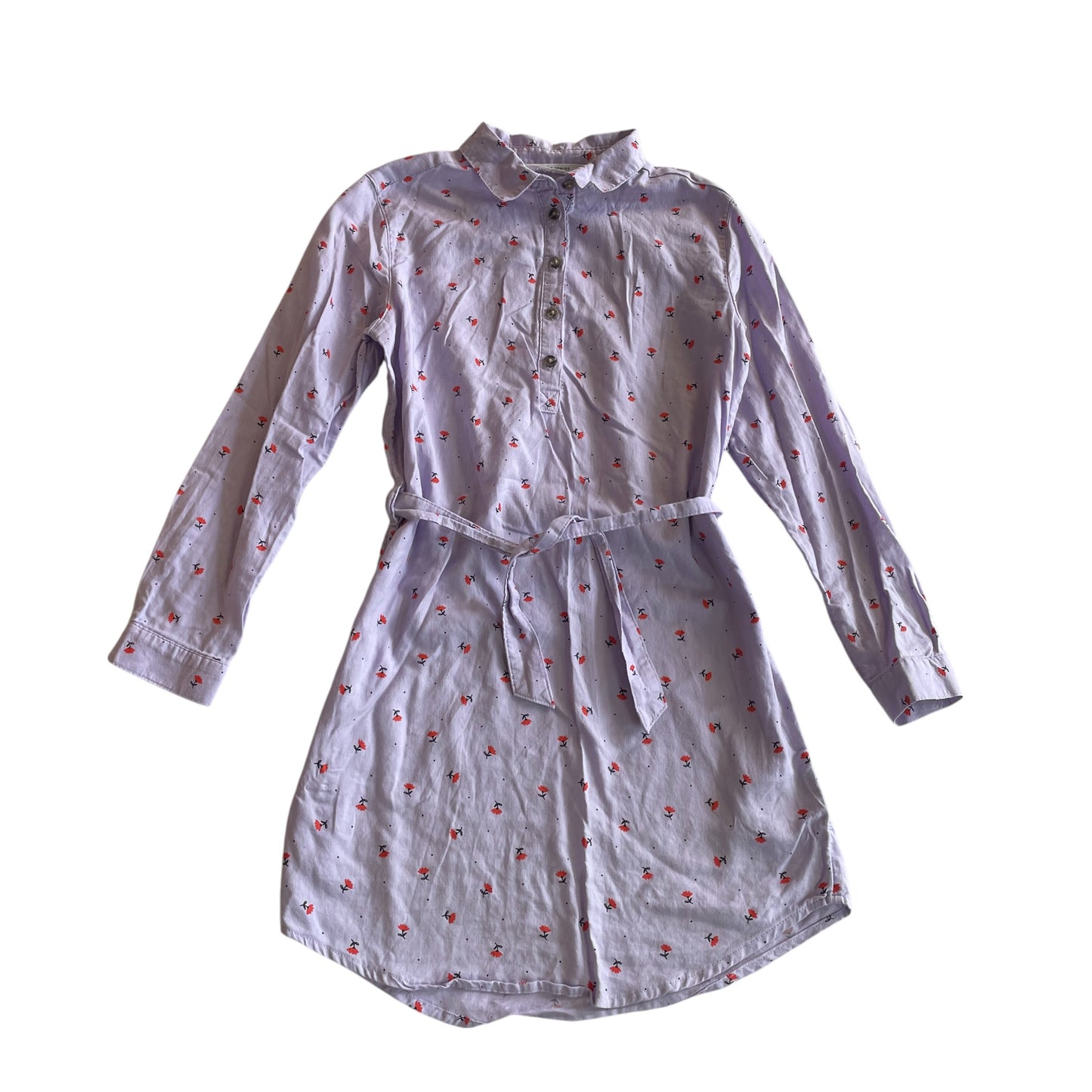 H&M dress 9-10 years lilac floral shirt dress with canvas belt cotton