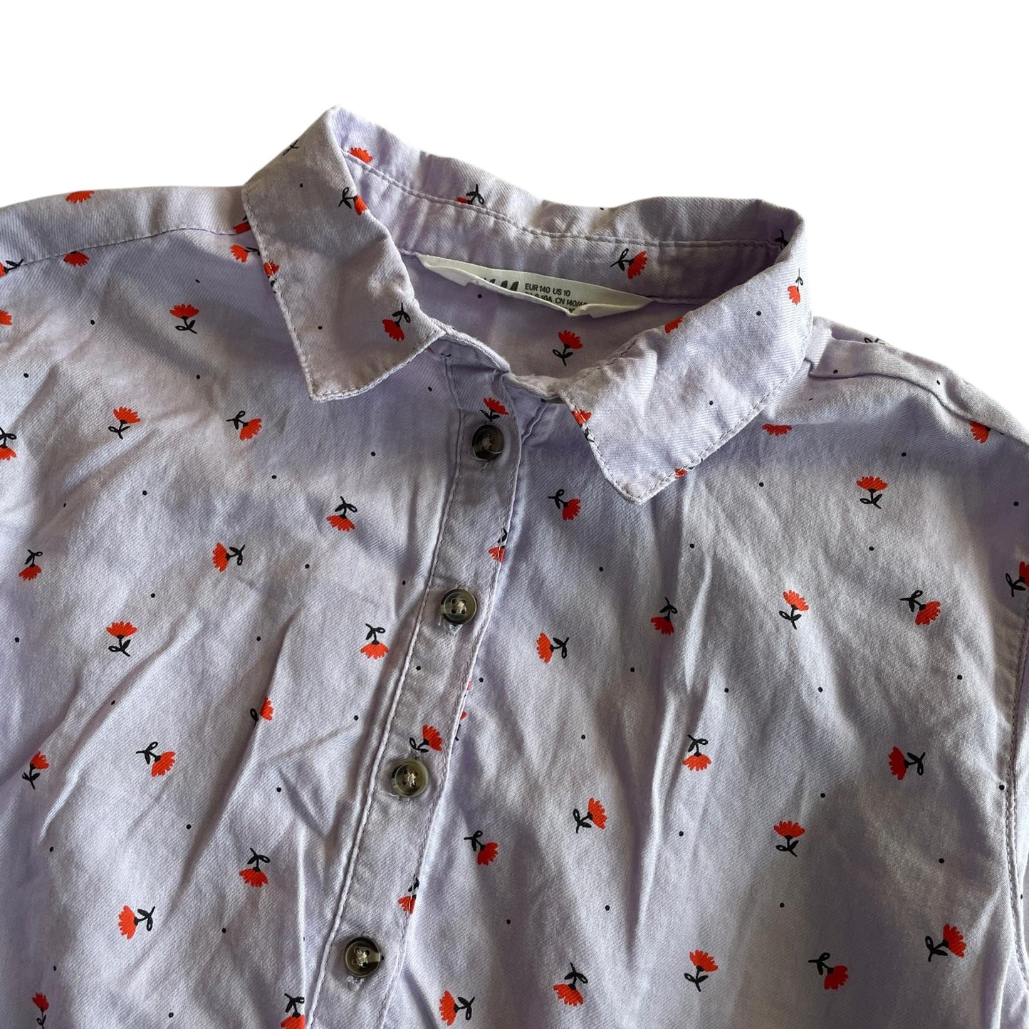 H&M dress 9-10 years lilac floral shirt dress with canvas belt cotton