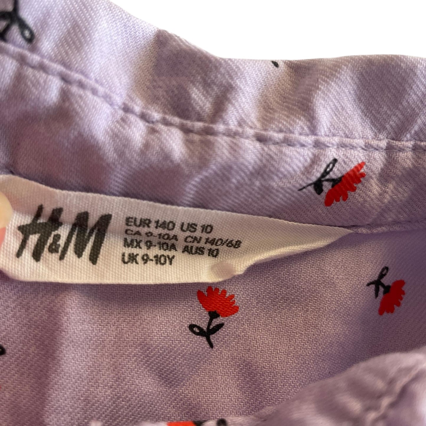 H&M dress 9-10 years lilac floral shirt dress with canvas belt cotton