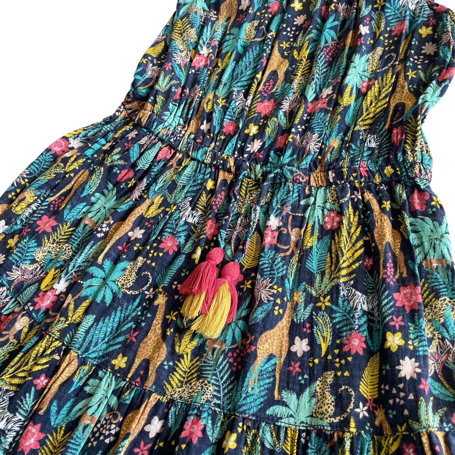 Fatface dress 9-10 years green and multicolour flowers and animals maxi