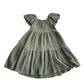 &US dress 11-12 years khaki green tiered cotton