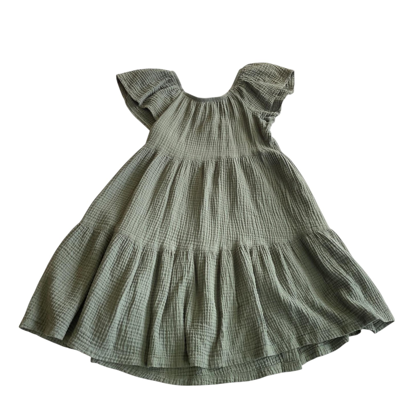 &US dress 11-12 years khaki green tiered cotton