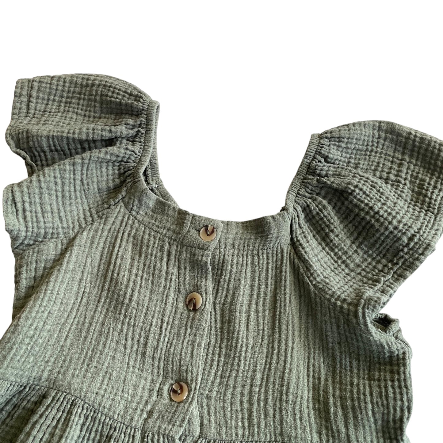 &US dress 11-12 years khaki green tiered cotton