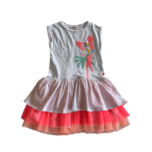 Billieblush dress 5-6 years white sequin parrot layered mesh skirt