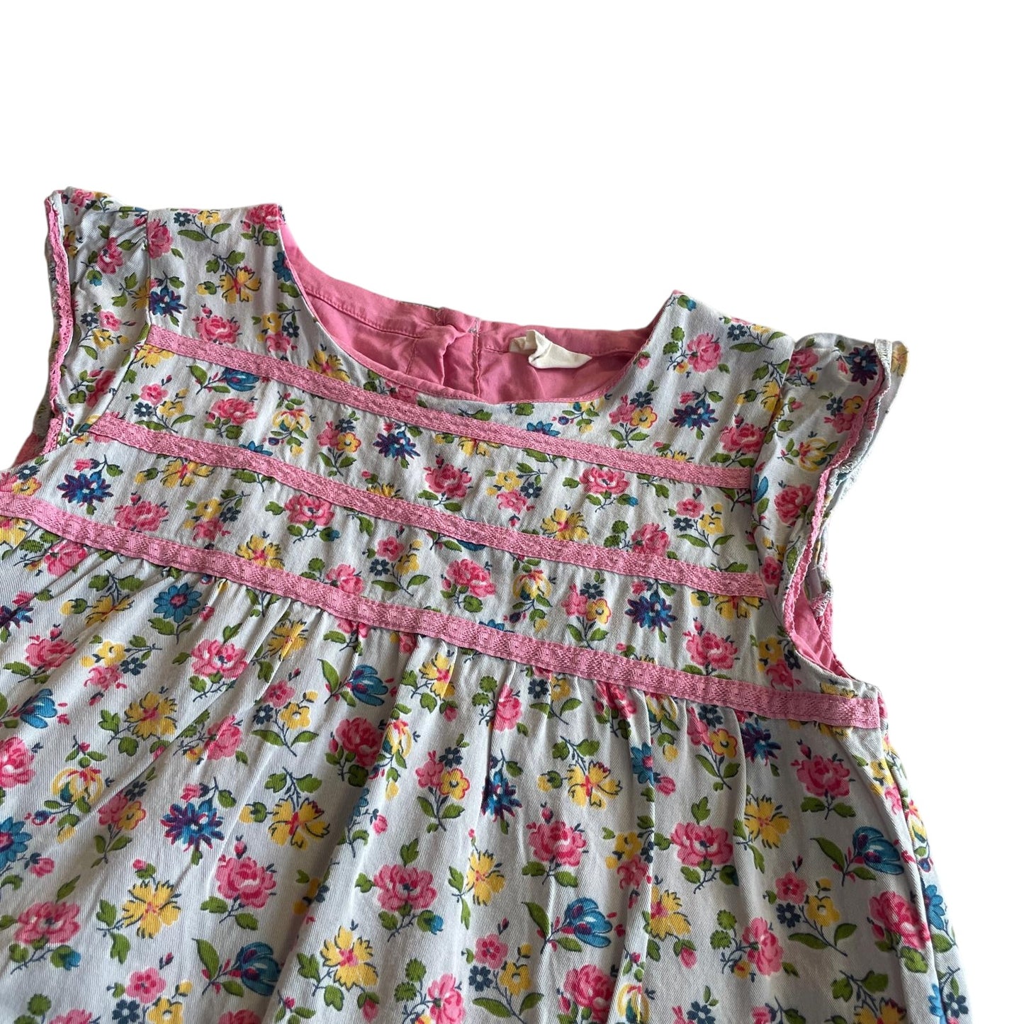 Boden dress 9-10 years light blue floral A-line empire waist viscose and cotton