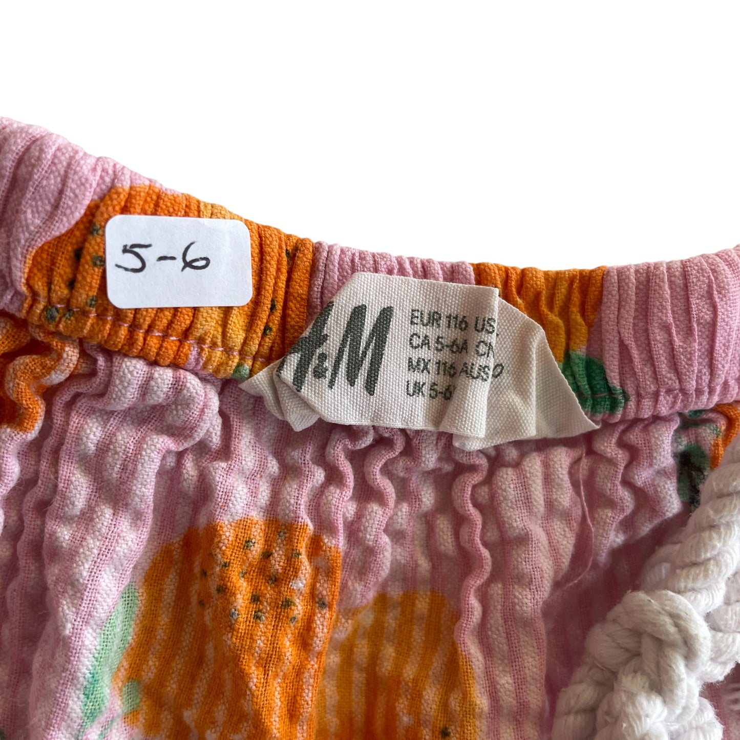 H&M dress 5-6 years pink and orange summery fruits cotton
