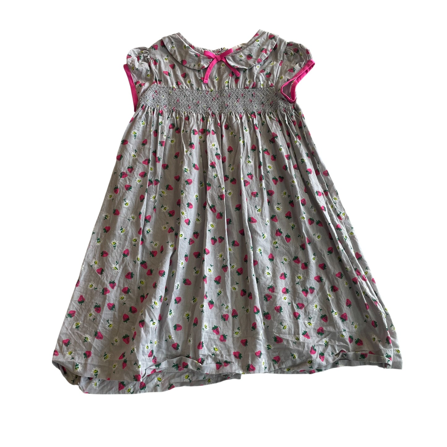 Boden dress 6-7 years light blue and pink strawberries and daisies cotton