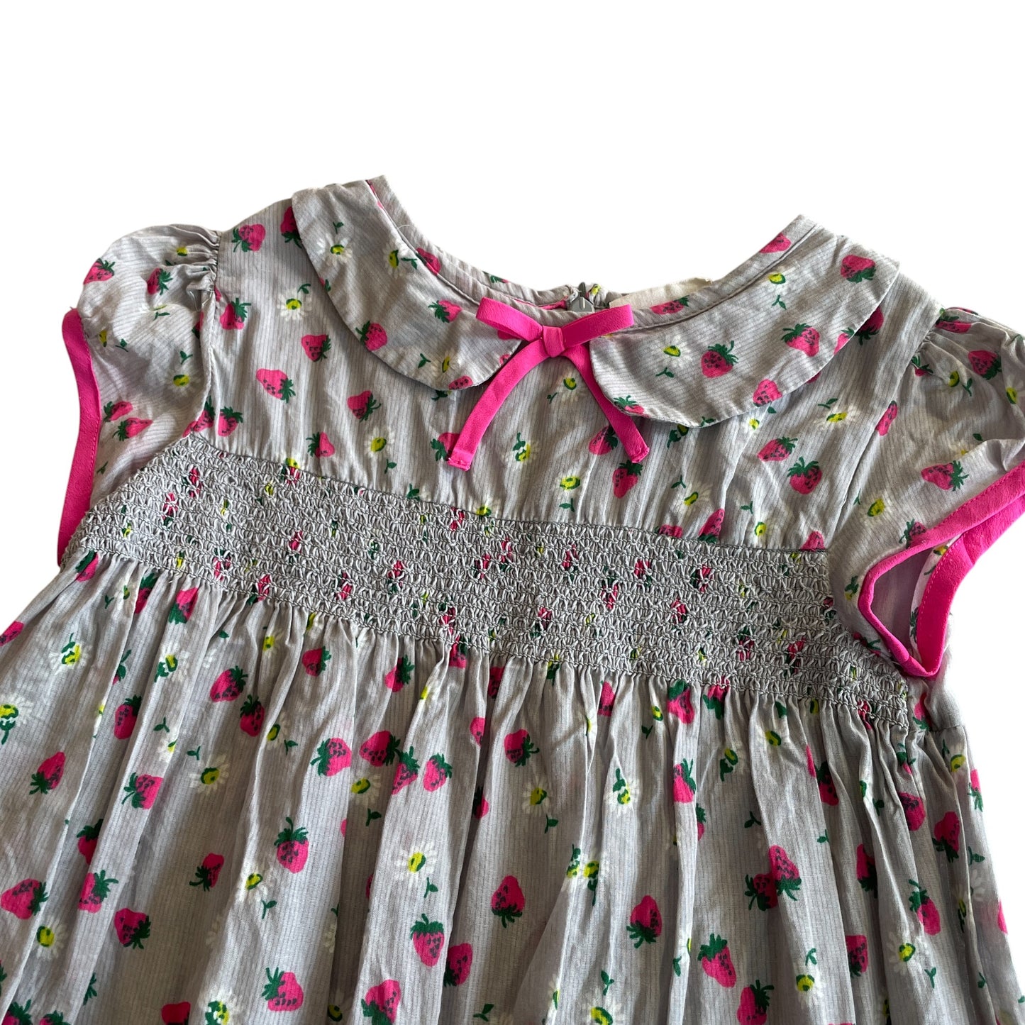 Boden dress 6-7 years light blue and pink strawberries and daisies cotton