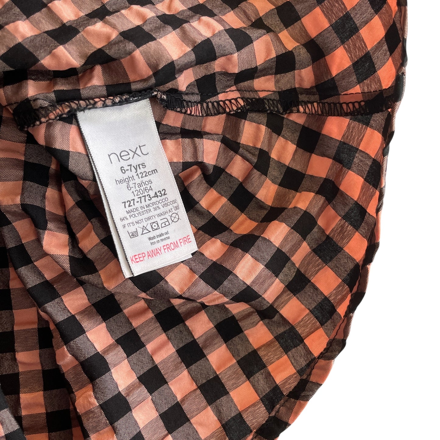 Next dress 6-7 years orange and black check pattern