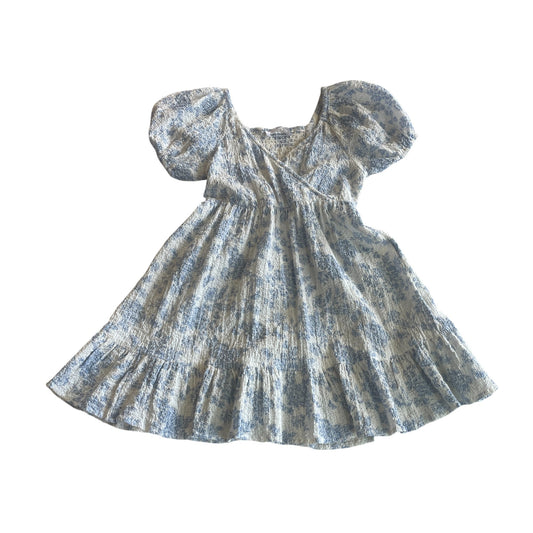 M&S dress 6-7 years white and blue puff sleeve empire waist