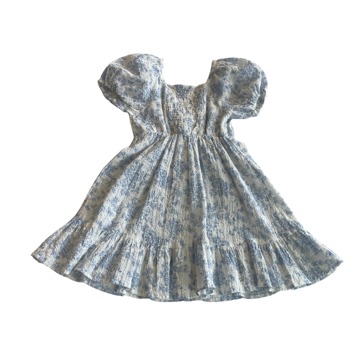 M&S dress 6-7 years white and blue puff sleeve empire waist