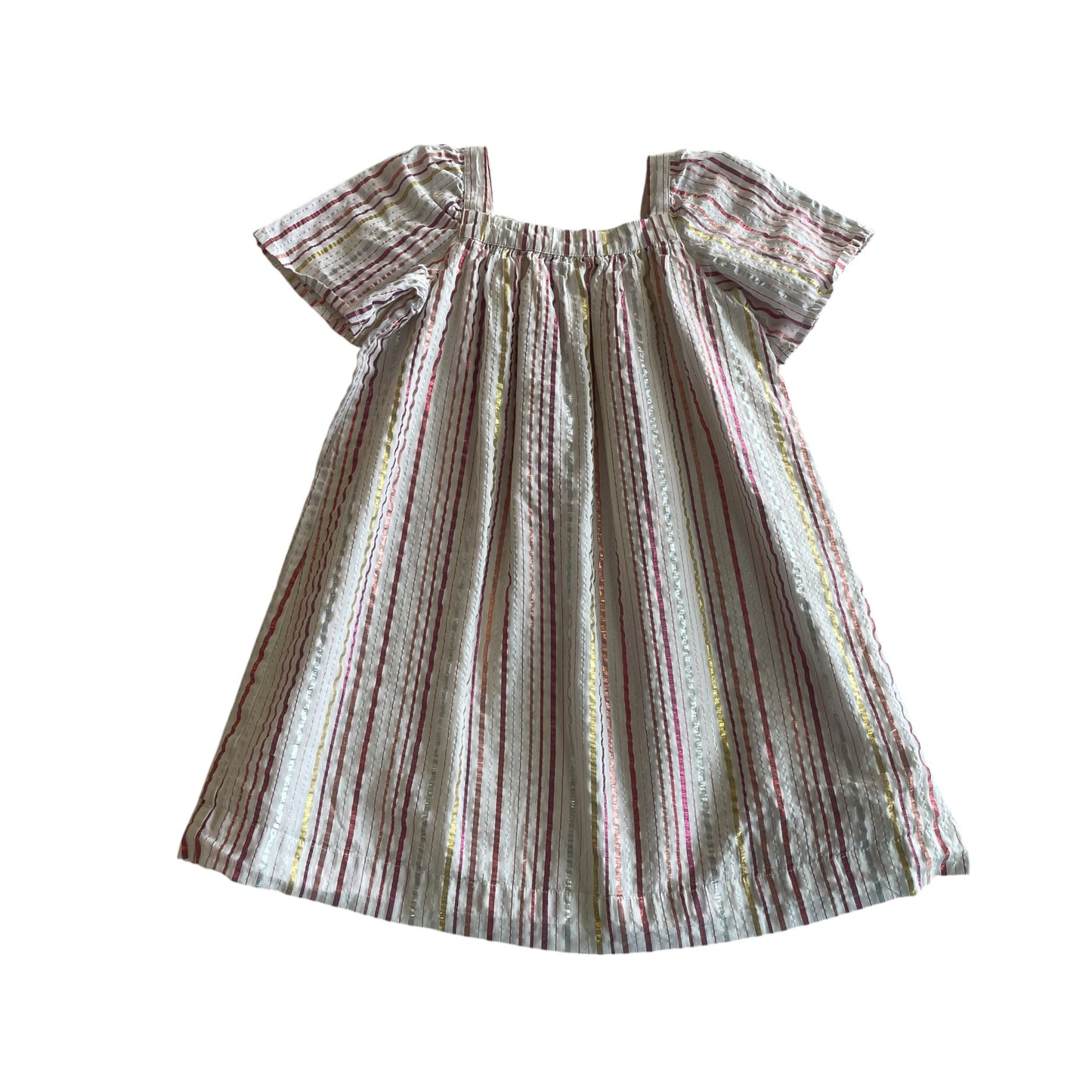 GAP dress 5-6 years white with metallic stripes square neckline cotton