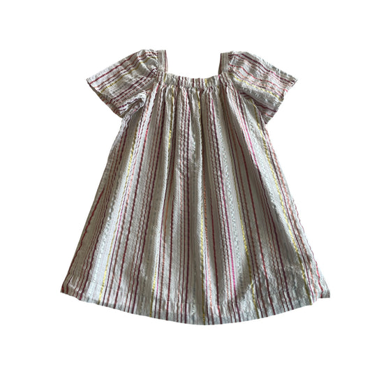 GAP dress 5-6 years white with metallic stripes square neckline cotton