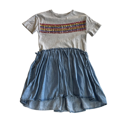 Next dress 6-7 years grey sequin t-shirt with denim style hem