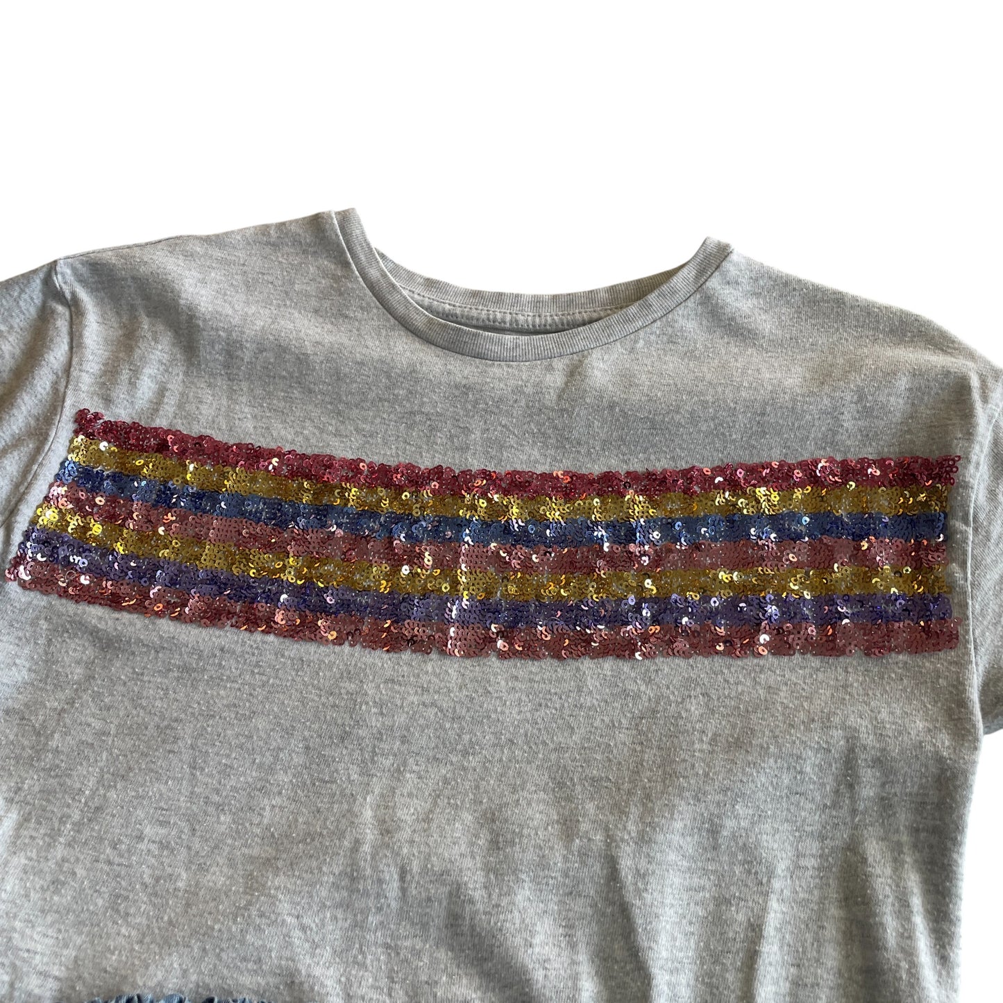 Next dress 6-7 years grey sequin t-shirt with denim style hem