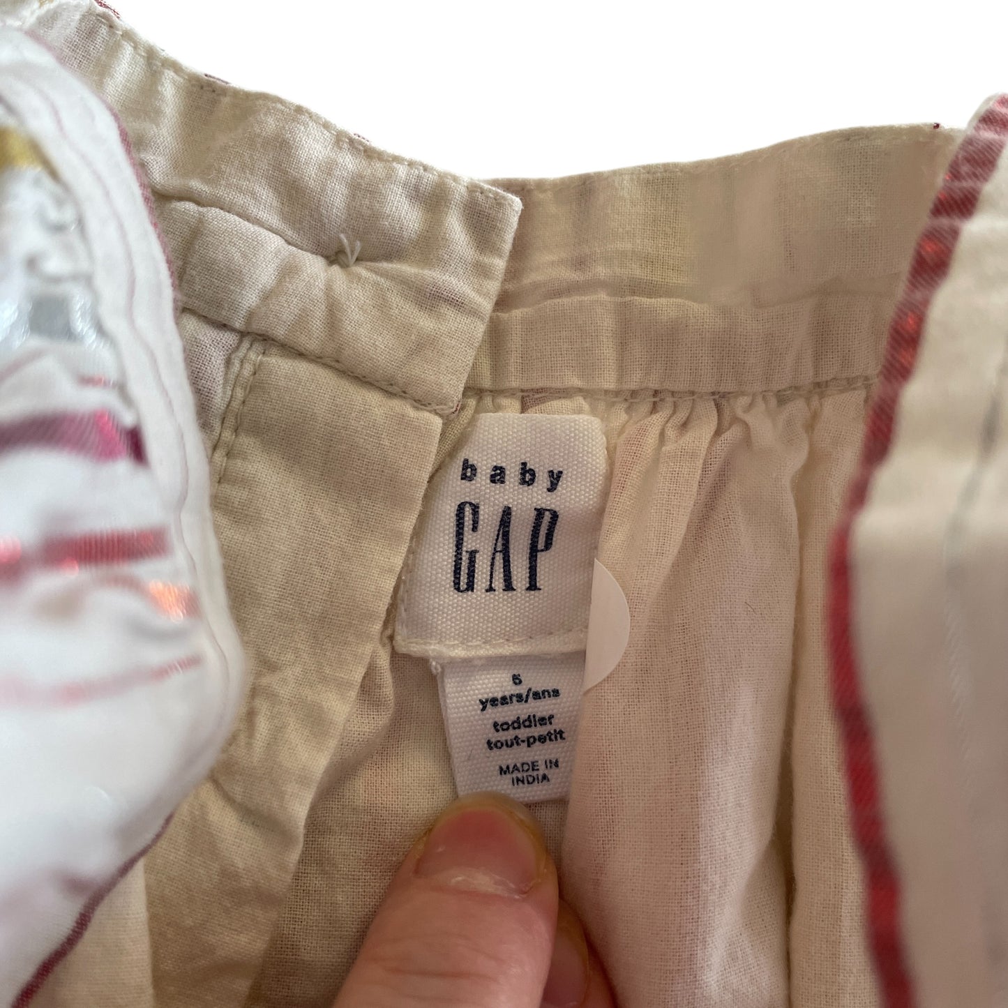 GAP dress 5-6 years white with metallic stripes square neckline cotton