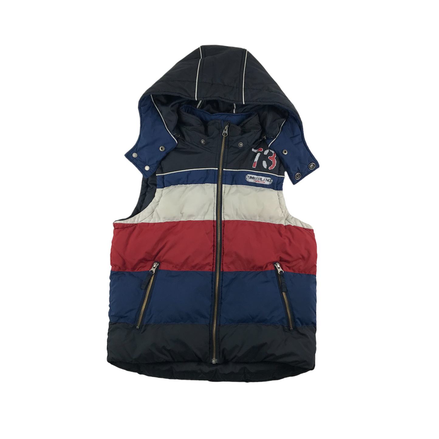 Timberland Gilet Age 9-10 Blue Red White Puffer Hooded