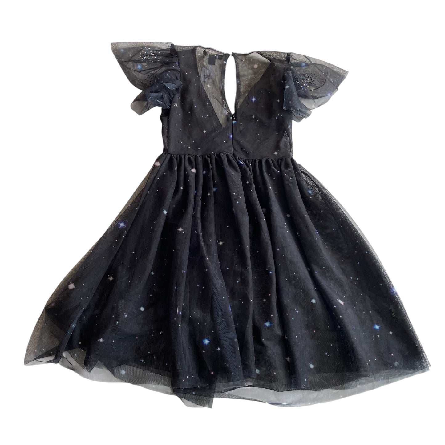 New Look dress women's size 6 black celestial mesh with sequins