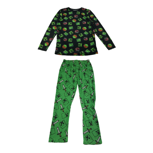 Primark Pyjama Set Age 10 Black and Green Minecraft Long Sleeve
