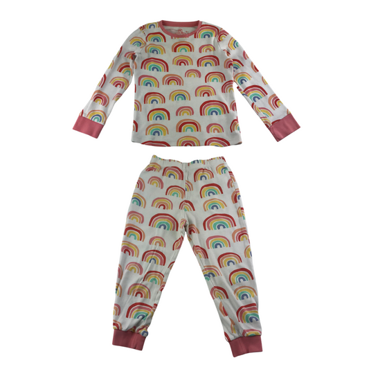 F&F Pyjama Set Age 5 White Pink Multicolour Rainbows Long Sleeve Cotton