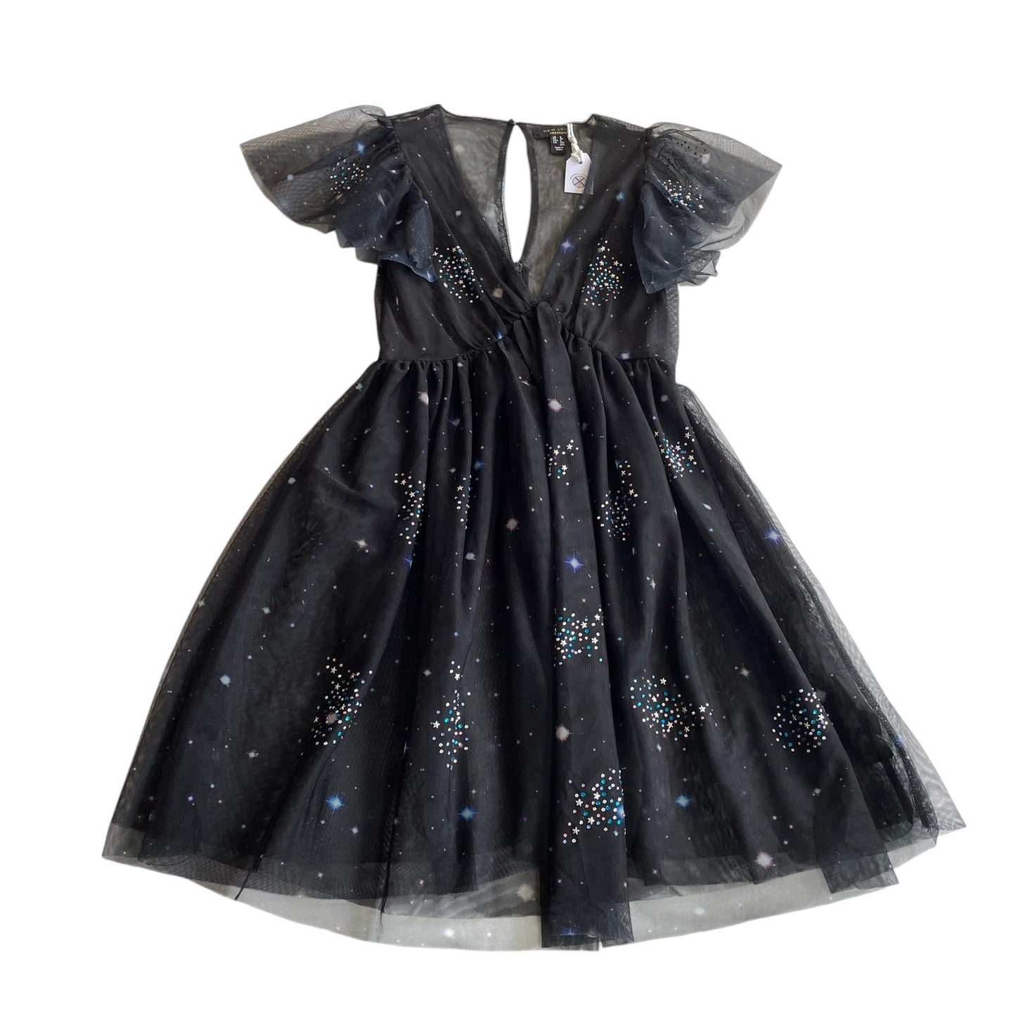 New Look dress women's size 6 black celestial mesh with sequins