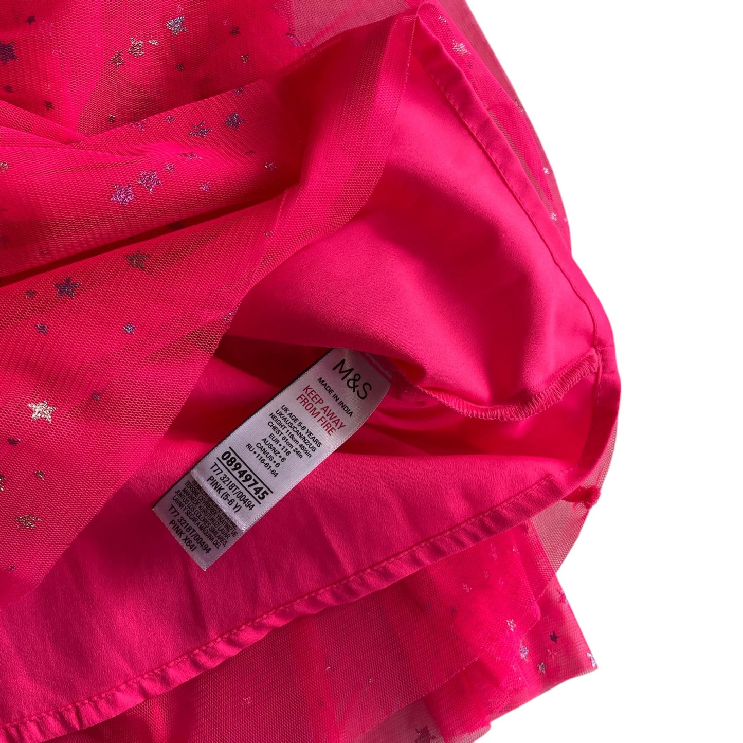 M&S dress 5-6 years bright pink mesh layered with sparkly stars