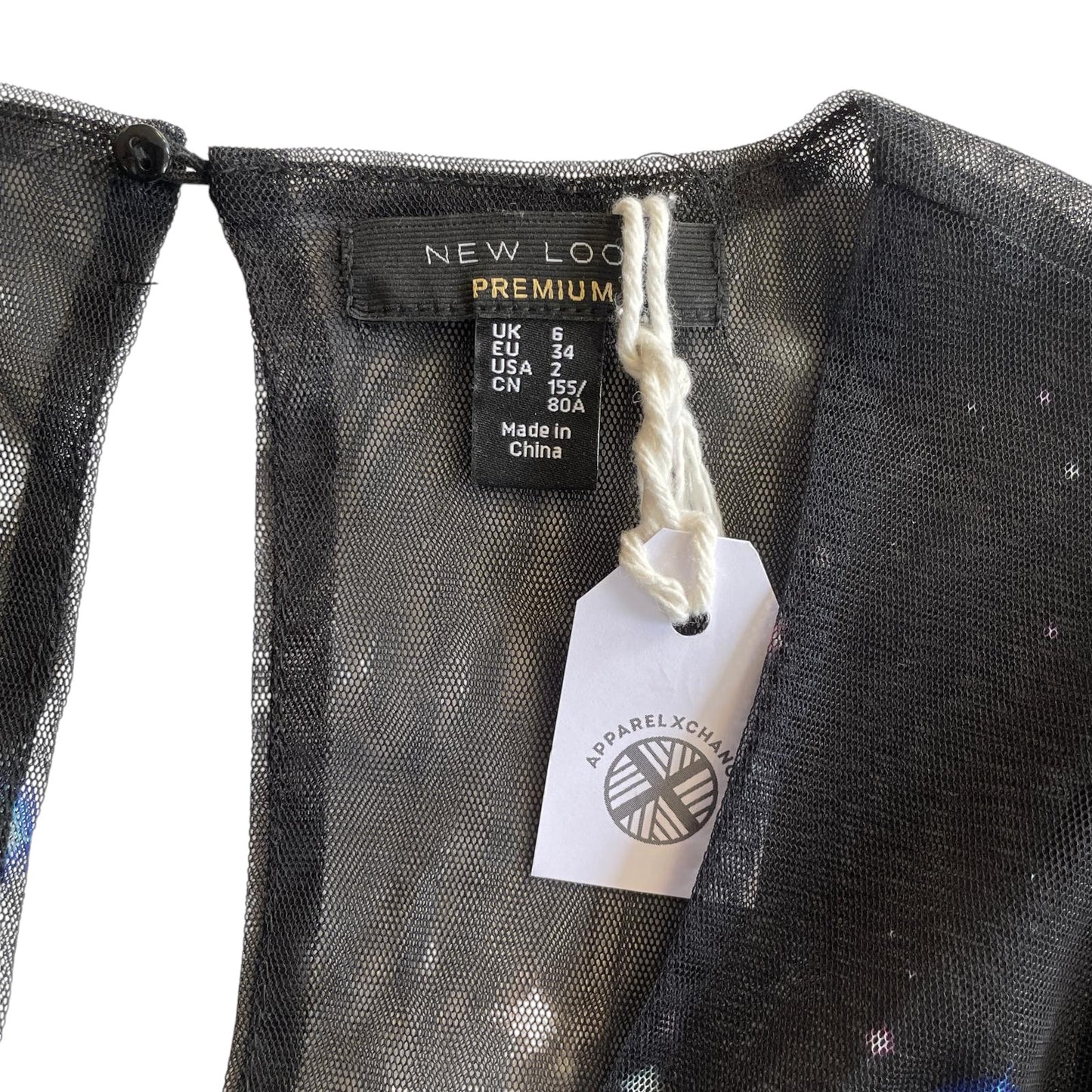 New Look dress women's size 6 black celestial mesh with sequins