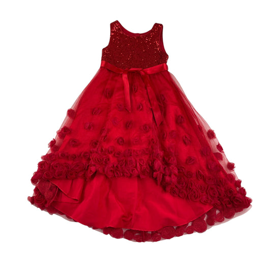 Monsoon dress 8-9 years red sequin top with rose detailed uneven hem