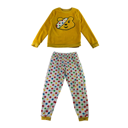 George Pyjama Set Yellow White Pudsey Bear Polka Dot Fleece