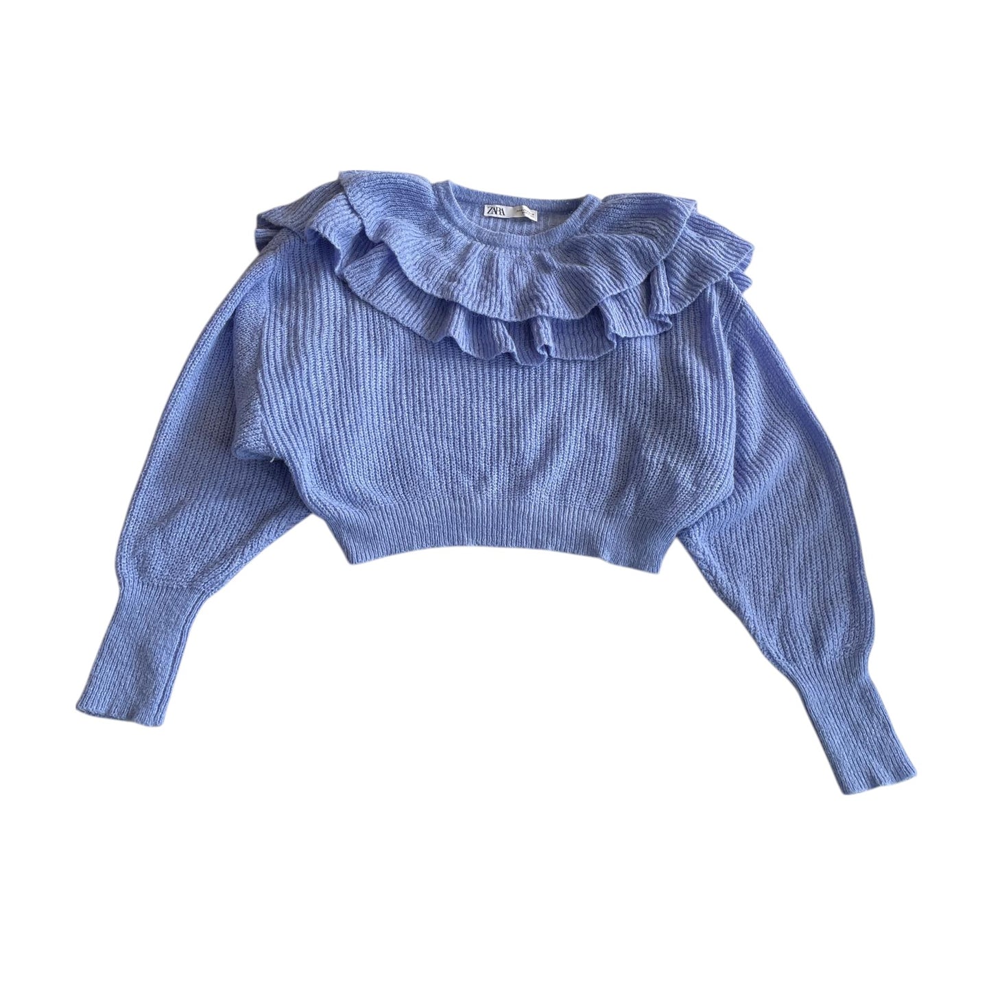 Zara jumper woman's size M light blue crewneck cropped layered neckline detail
