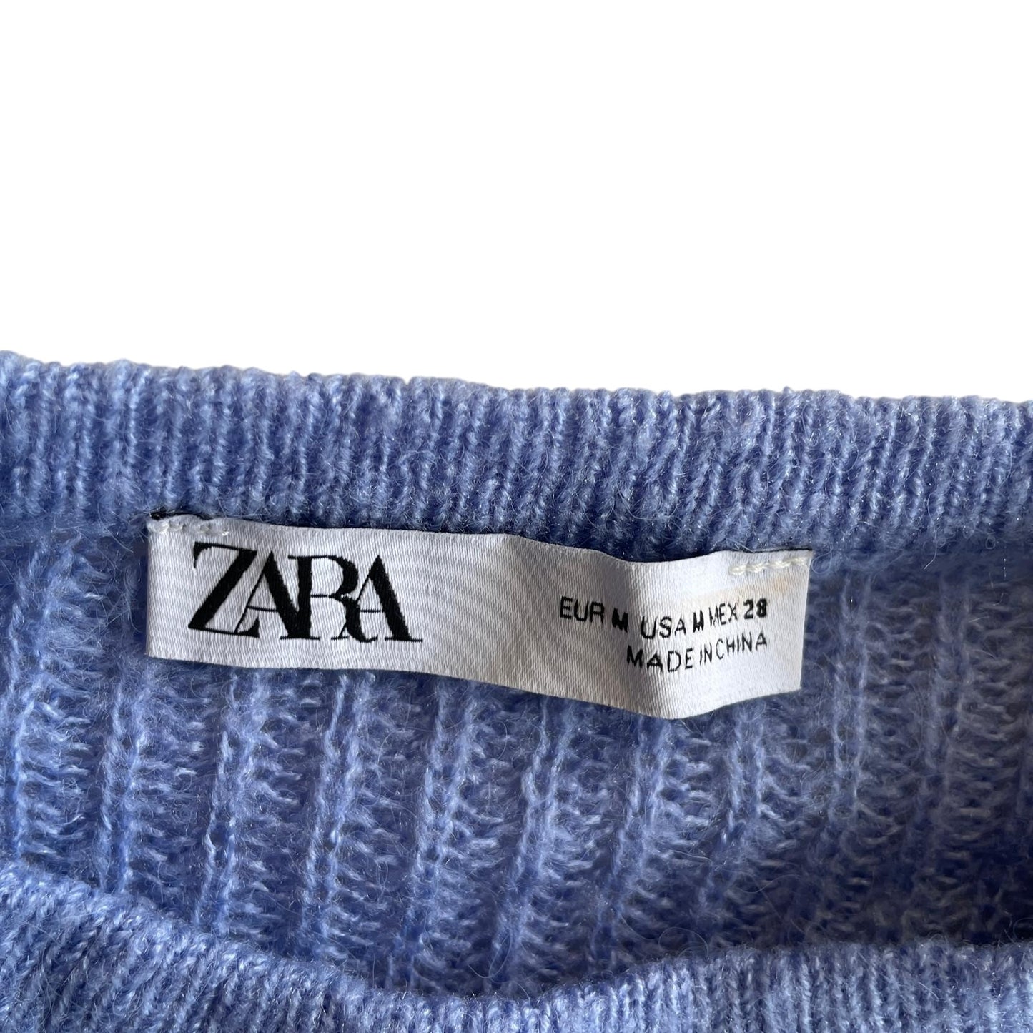 Zara jumper woman's size M light blue crewneck cropped layered neckline detail