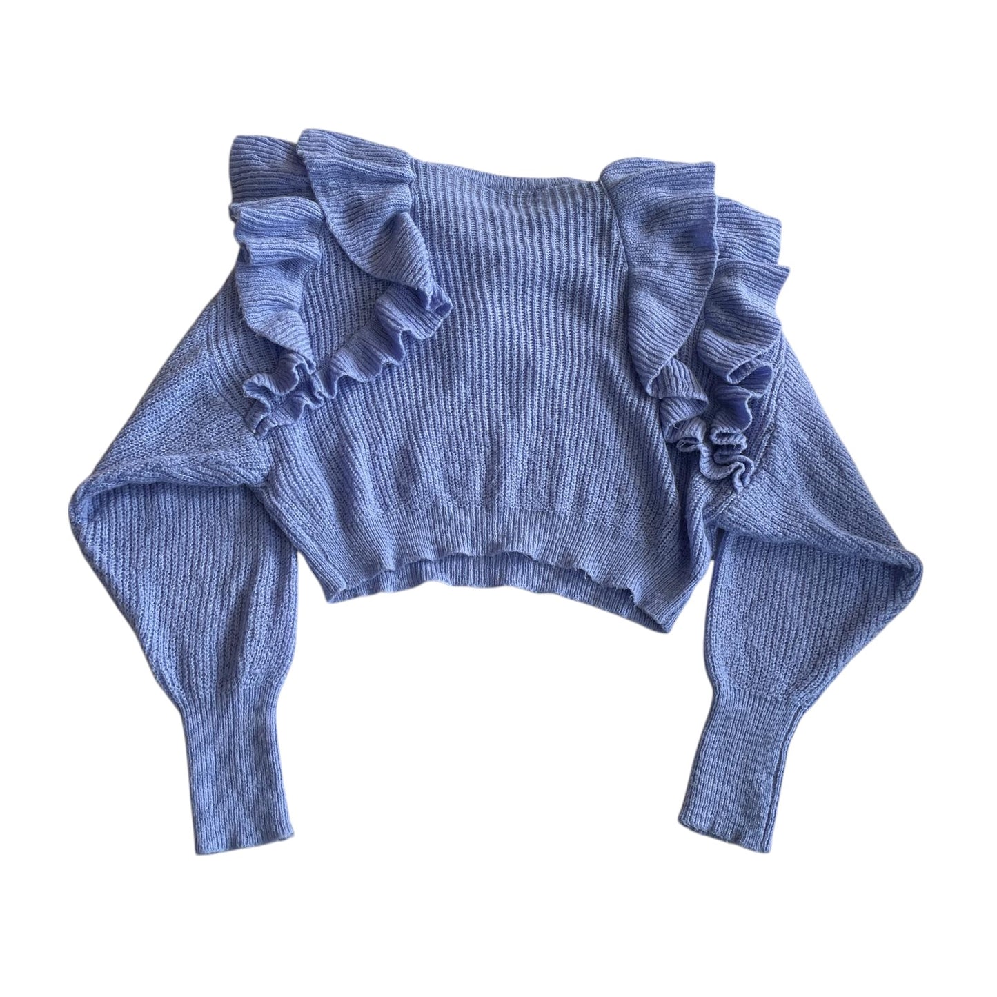 Zara jumper woman's size M light blue crewneck cropped layered neckline detail