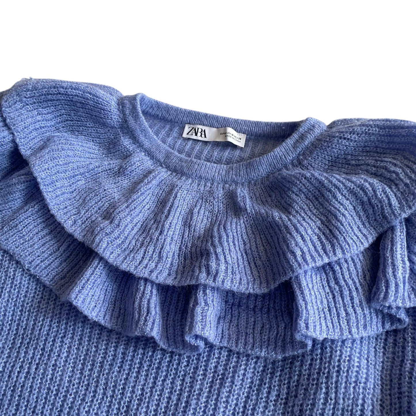 Zara jumper woman's size M light blue crewneck cropped layered neckline detail