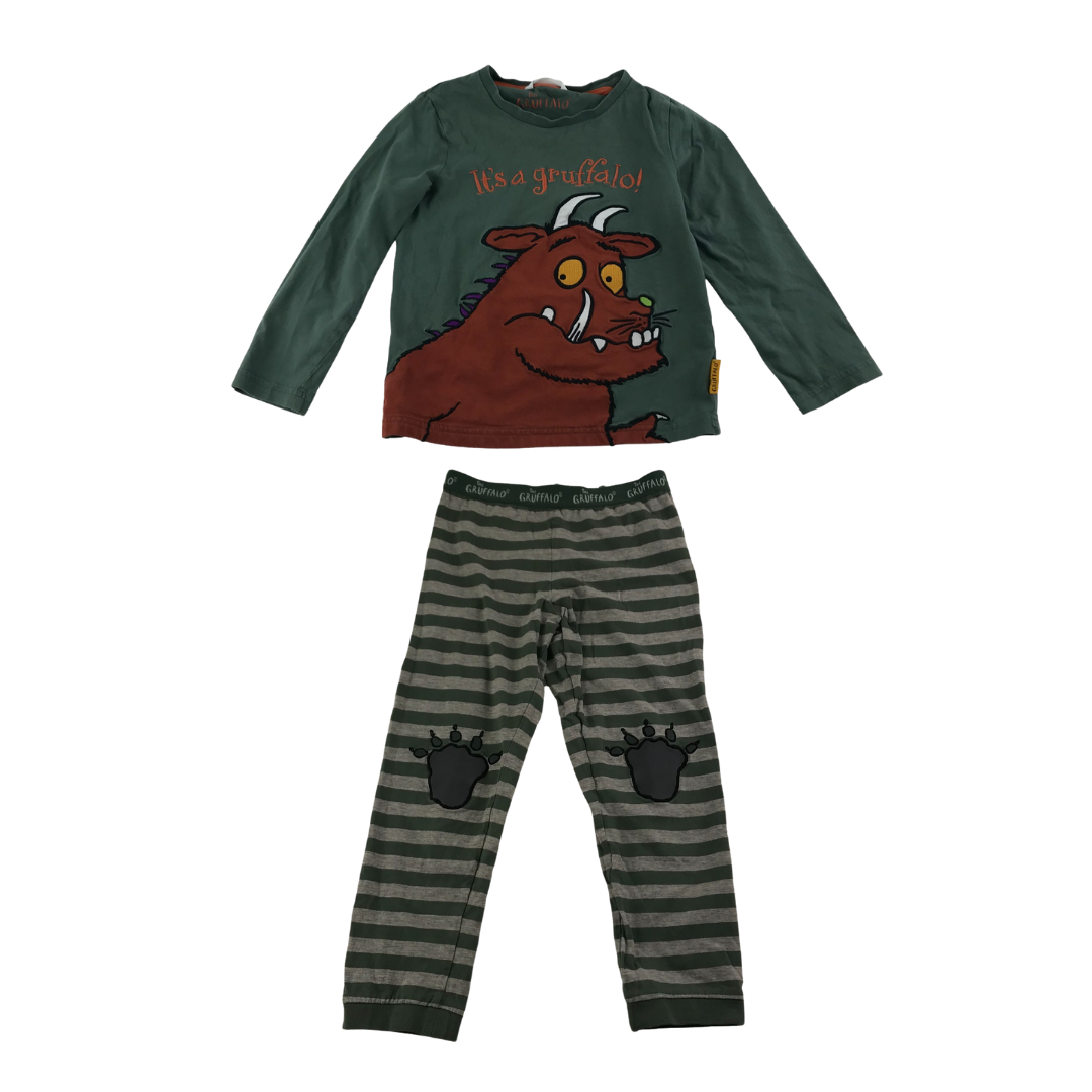 M&S Pyjama Set Age 6 Khaki Green Grey Gruffalo Print Pattern Long Sleeve