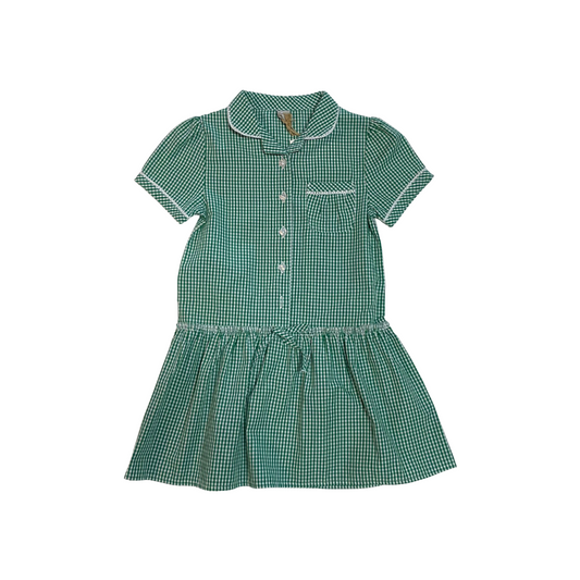 Green gingham drop waist with buttons school summer dress