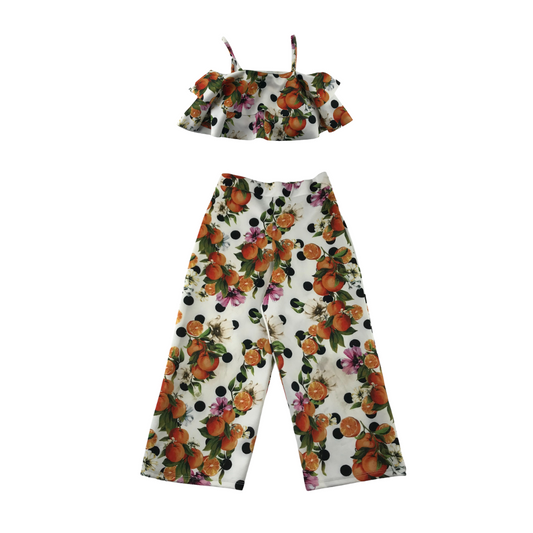 River Island Top and Trouser Set Age 5 Orange and White Tangerine Crop Top and Flared trousers