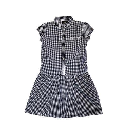Navy blue gingham drop waist with buttons school summer dress