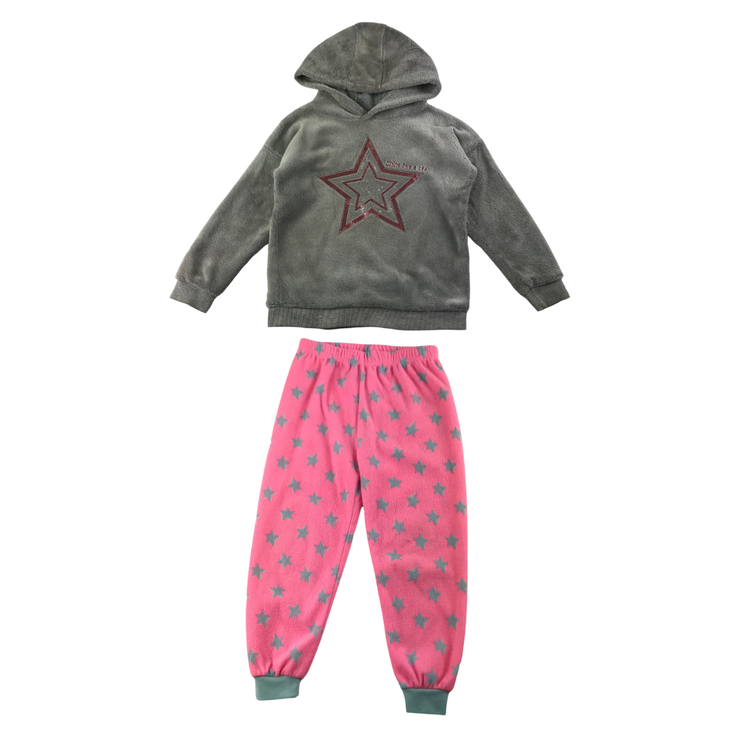 Primark Pyjama Set Age 4 Pink Grey Starry Fleece Hoodie