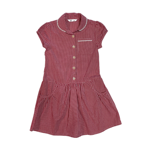 Red gingham drop waist with buttons school summer dress