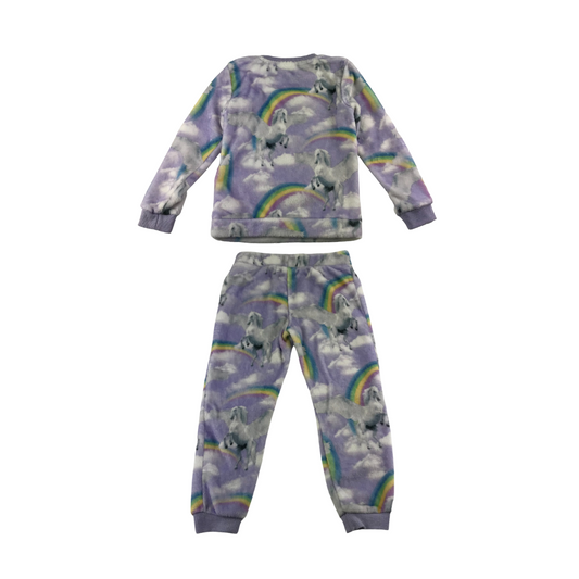 F&F Pyjama Set Age 6 Lilac Fluffy Fleece Unicorns and Rainbows