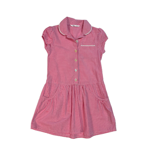 Pink gingham drop waist with buttons school summer dress