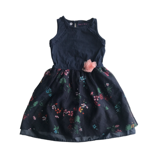 Nutmeg navy blue floral mesh dress Age 5