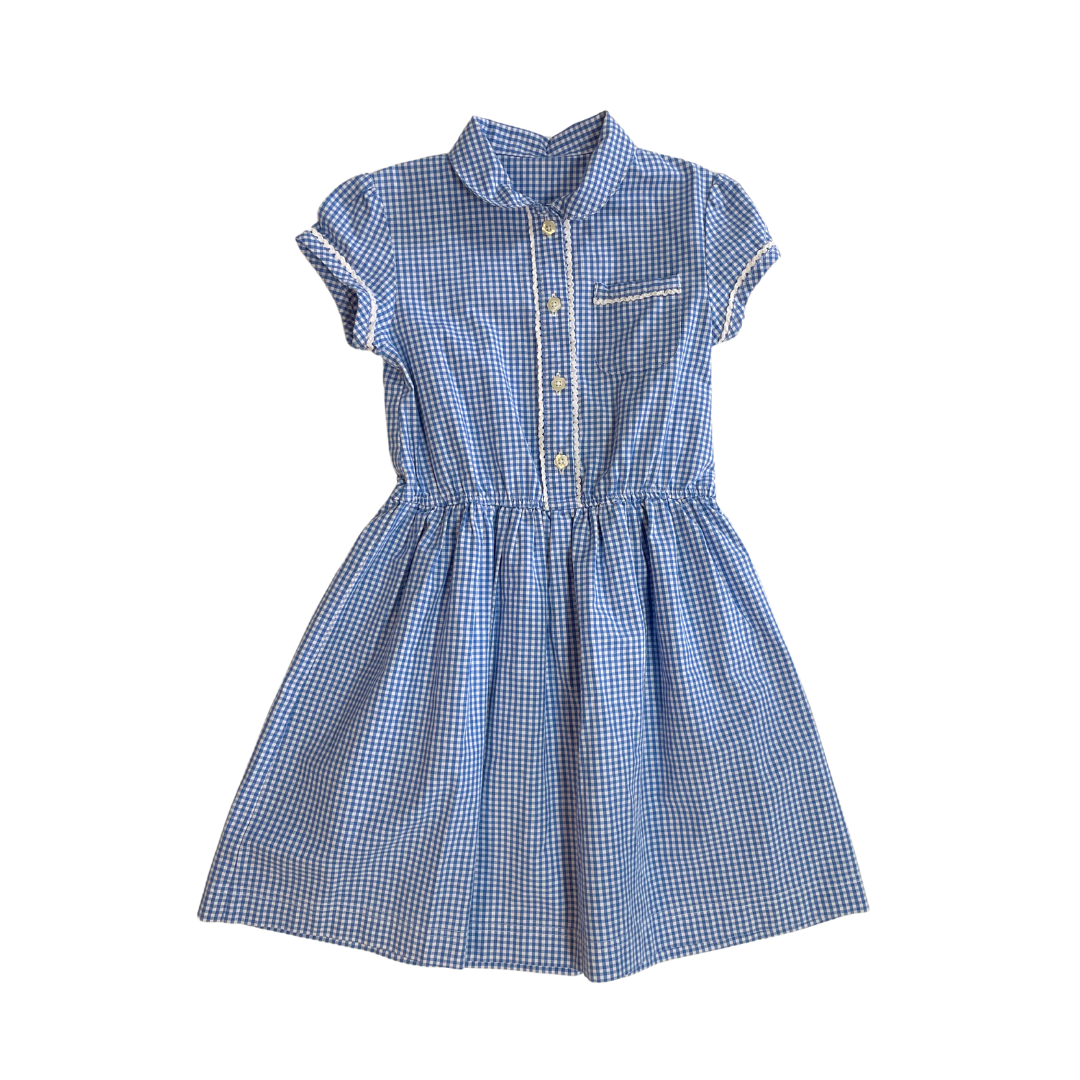 School Summer Gingham Dress with Buttons