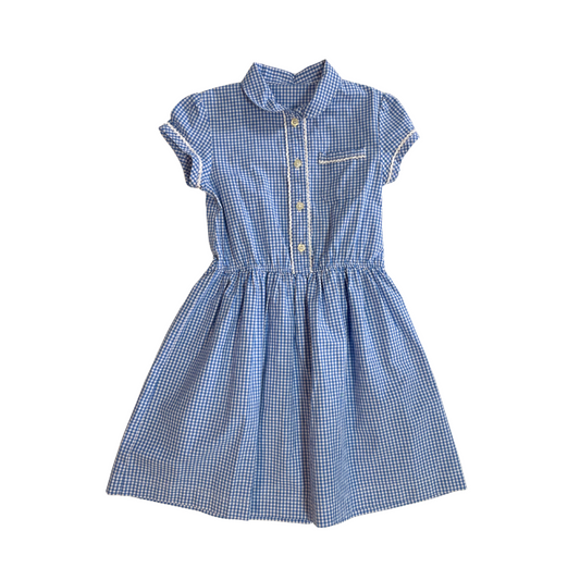 Blue gingham with buttons school summer dress
