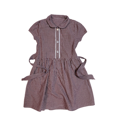 Burgundy gingham with belt school summer dress